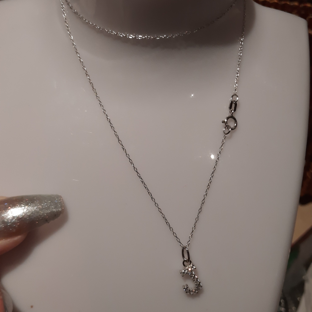 Genuine Solid Sterling Silver "J" CZ Initial Pendant & Chain 17" Rhodium